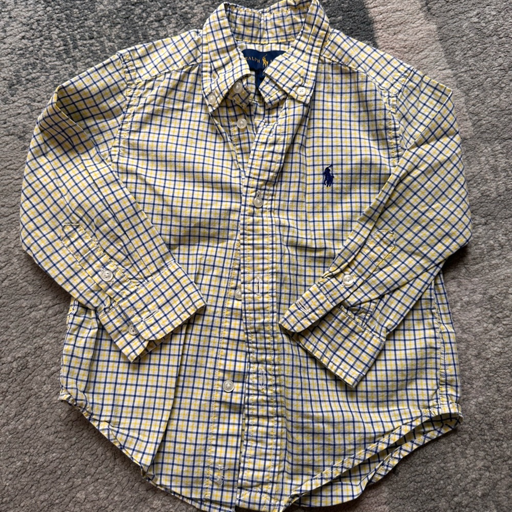Ralph Lauren Toddler Boys Yellow & Blue Checked Cotton Button-Down Shirt